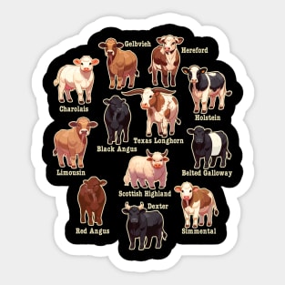 Fun Cow Breeds Design - Heifers, Bulls and Cows Sticker